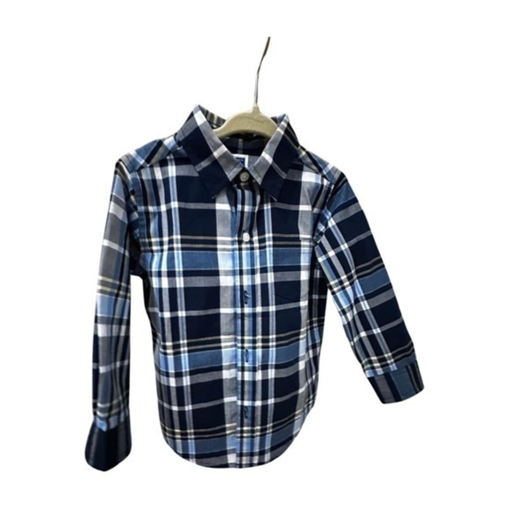Janie and Jack Boys Button Down Dress Shirt Blue Plaid 18-24 months.